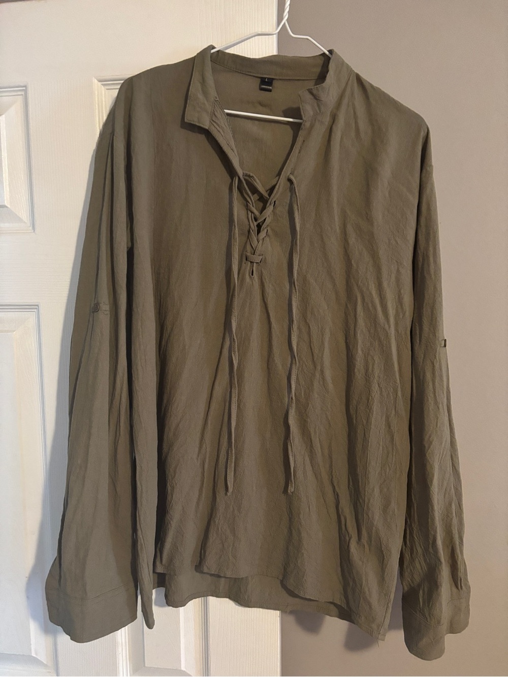 Men's Renaissance Olive Lace-Up Popover Shirt size Large